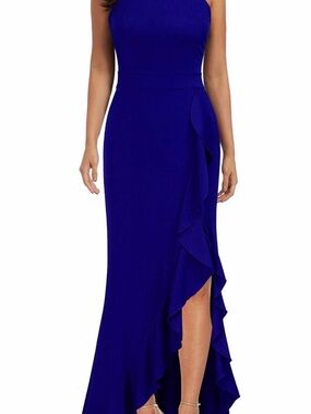 Womens High Neck Split Bodycon Mermaid Evening Cocktail Long Dress Royal blue XL